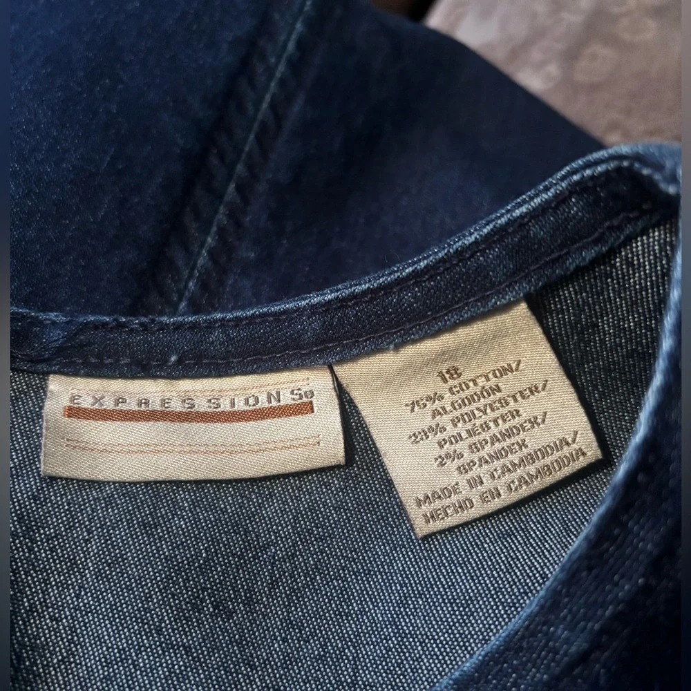 Vintage 90s Stretch Dark Blue Denim Sleeveless Midi Dress | Size 18 - Picture 3 of 7